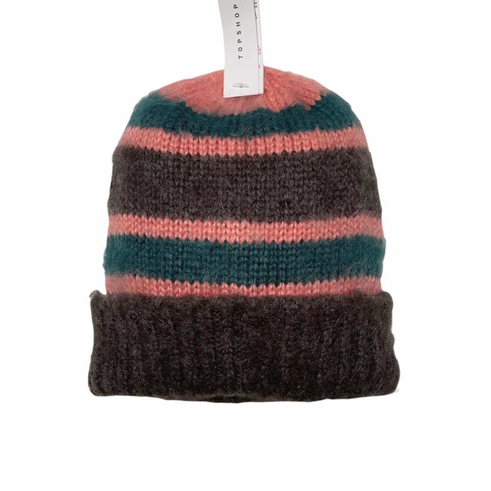 Topshop Stripe Fuzzy Knit Beanie